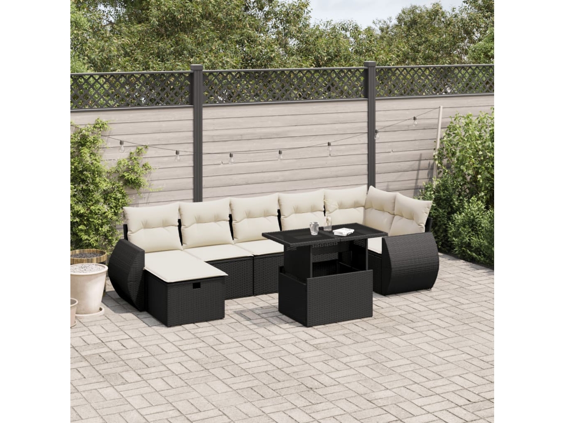 Vidaxl 8 Pcs Conjunto Sofás De Jardim Com Almofadões Vime Pe Preto