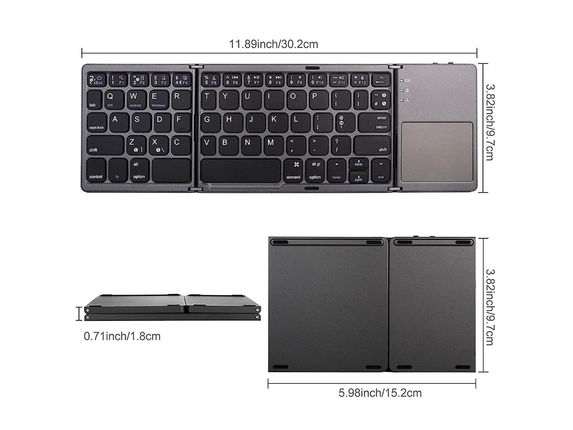 Mini Teclado Bluetooth Sem Fio Dobrável Triplo, Teclado Universal Portátil Com Mouse E Touchpad Para Ios Ly Ebike