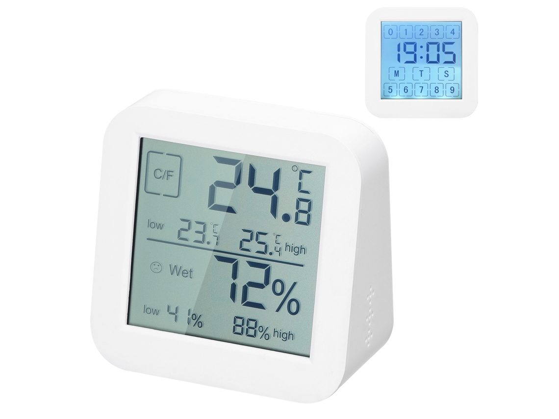 Higrômetro Termômetro Digital LCD com Tela Dual e Relógio de Mesa | S/MARCA