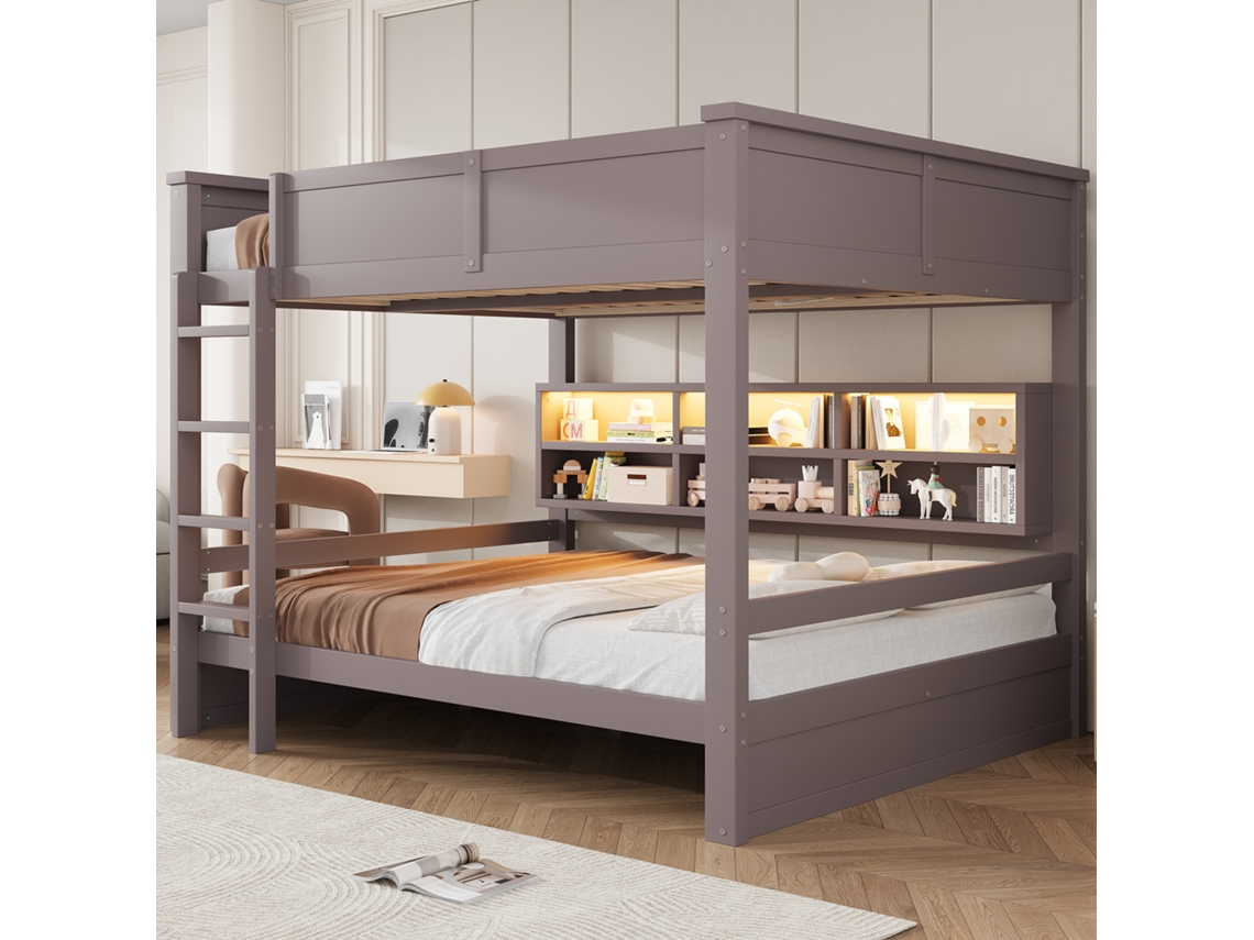 Beliche 160x200 Com Armários E Luz Led, Marrom