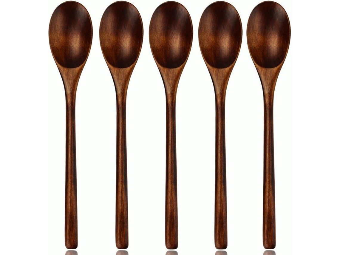 Colher de madeira Nanmu, colher de cozinha longa estilo japonês para sopa, café, sobremesas e culinária em geral.