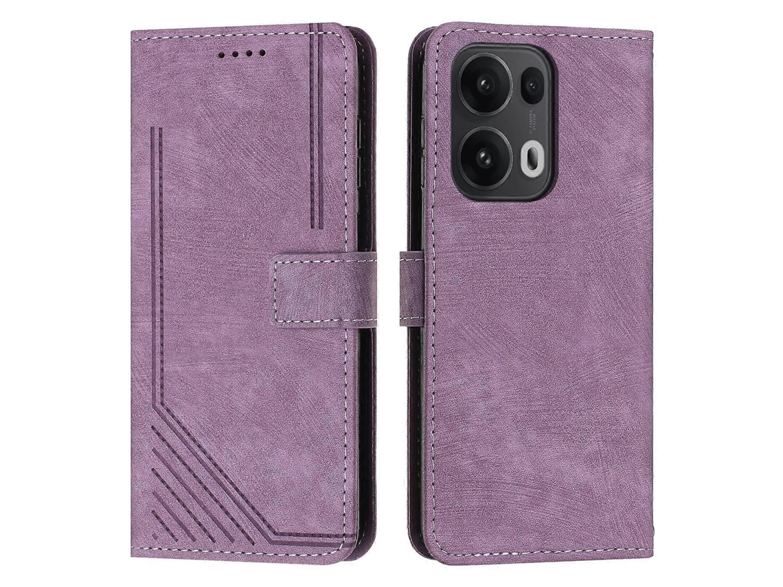 Capa De Couro Para Celular Com Padrão Listrado E Cordão Longo