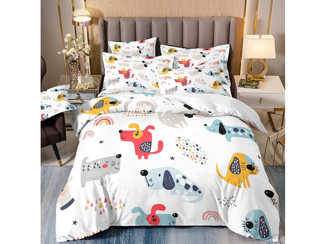 Capa de Edredom com Estampa Cachorrinho em Microfibra Fronha 50x75 Cm (LxAxP), 140x200 Cm
