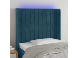Vidaxl Cabeceira Cama C/ Luzes Led Veludo 93x16x118/128 Cm Azul-escuro