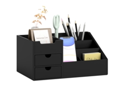 Caixa organizadora de mesa organizador de escritório 7 compartimentos, 2 gavetas bambu verniz preto BTFORUS
