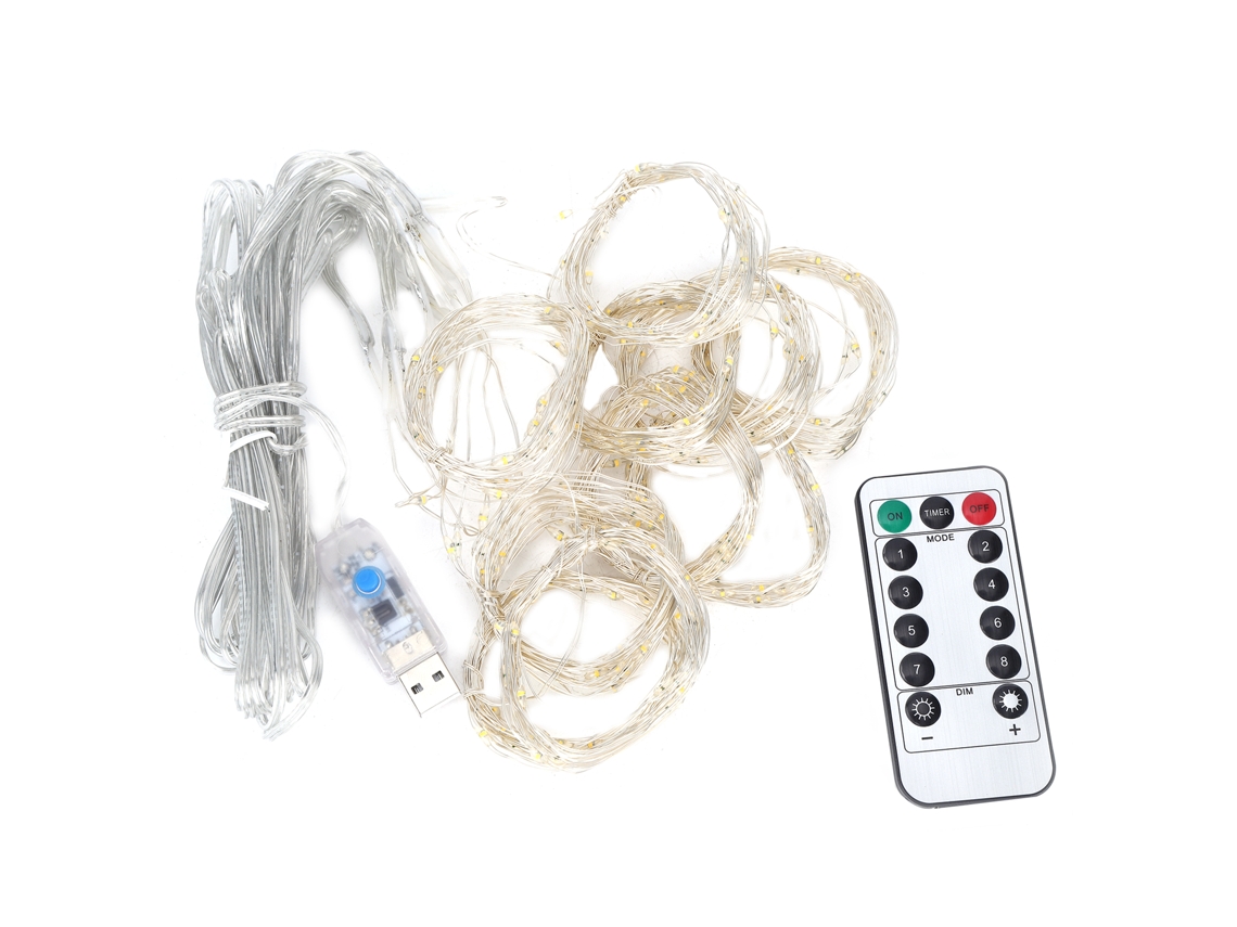 Rebe-luz De Cortina Com 300 Leds Usb 3x3m Controle Remoto Para Decoração De Lar Festas Amarelo Quente