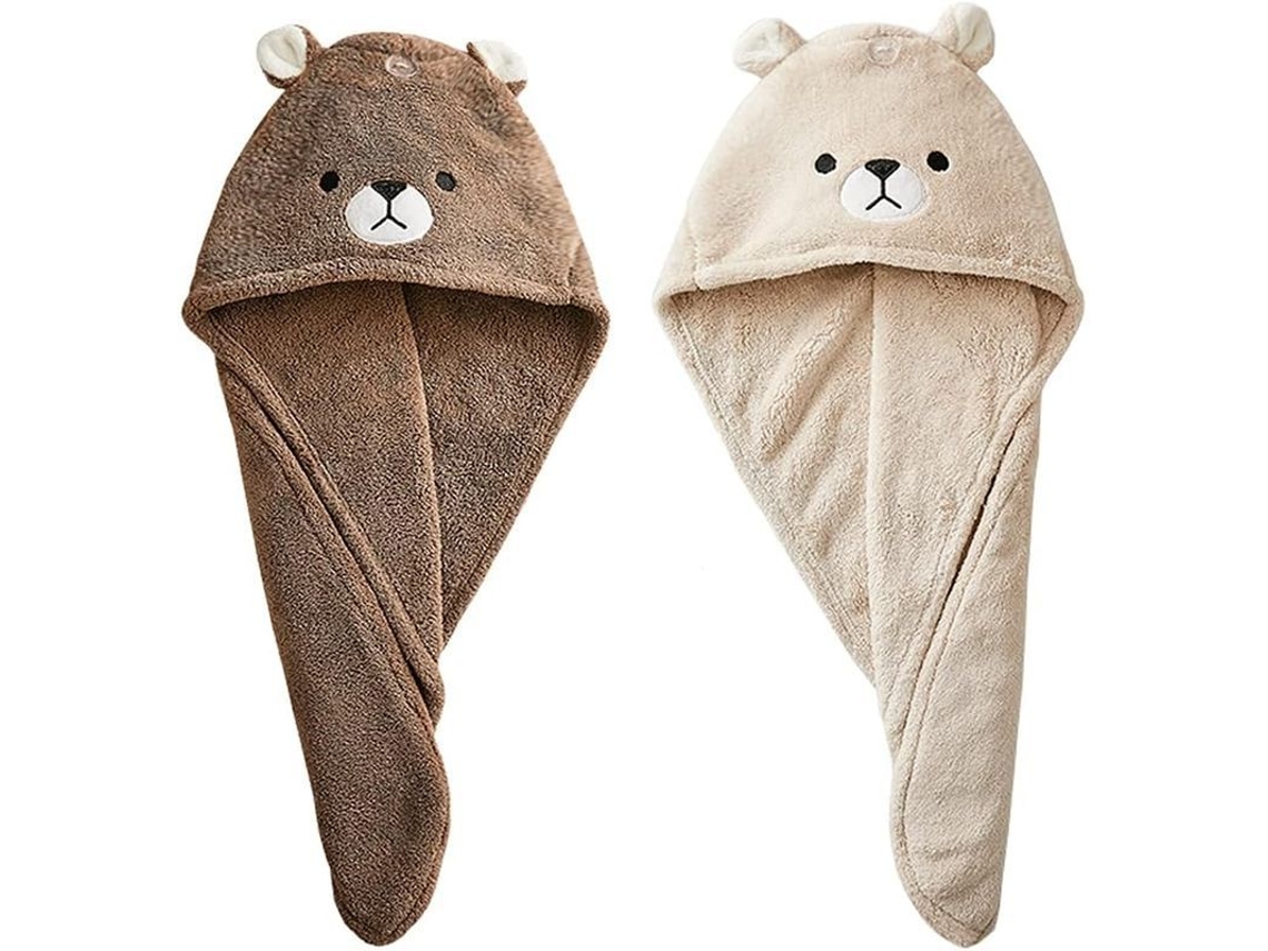 2 Pacotes De Toalha De Microfibra Para Cabelo Com Botão Design Animal Secagem Rápida Para Mulheres E Meninas