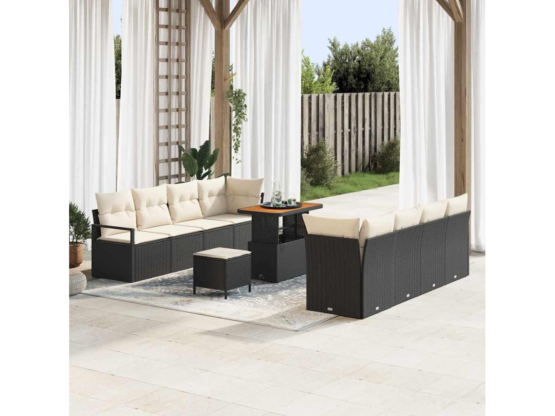 Vidaxl Conjunto De Sofá De Jardim 11 Unid. Preto Vime Pe