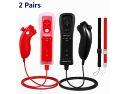 Conjunto de 2 Pares de Controladores Não Originais, Preto Vermelho, Wii Motion Plus, Alta Precisão, YANYXR