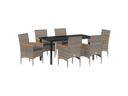 Conjunto 7 De Jantar De Jardim Com Almofadas Vidaxl De Rattan Poly Cinza De 7 Peças