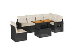Conjunto de 7 Sofás para Jardim com Almofadões Vime Pe Preto MAISON EXCLUSIVE (7 pcs)