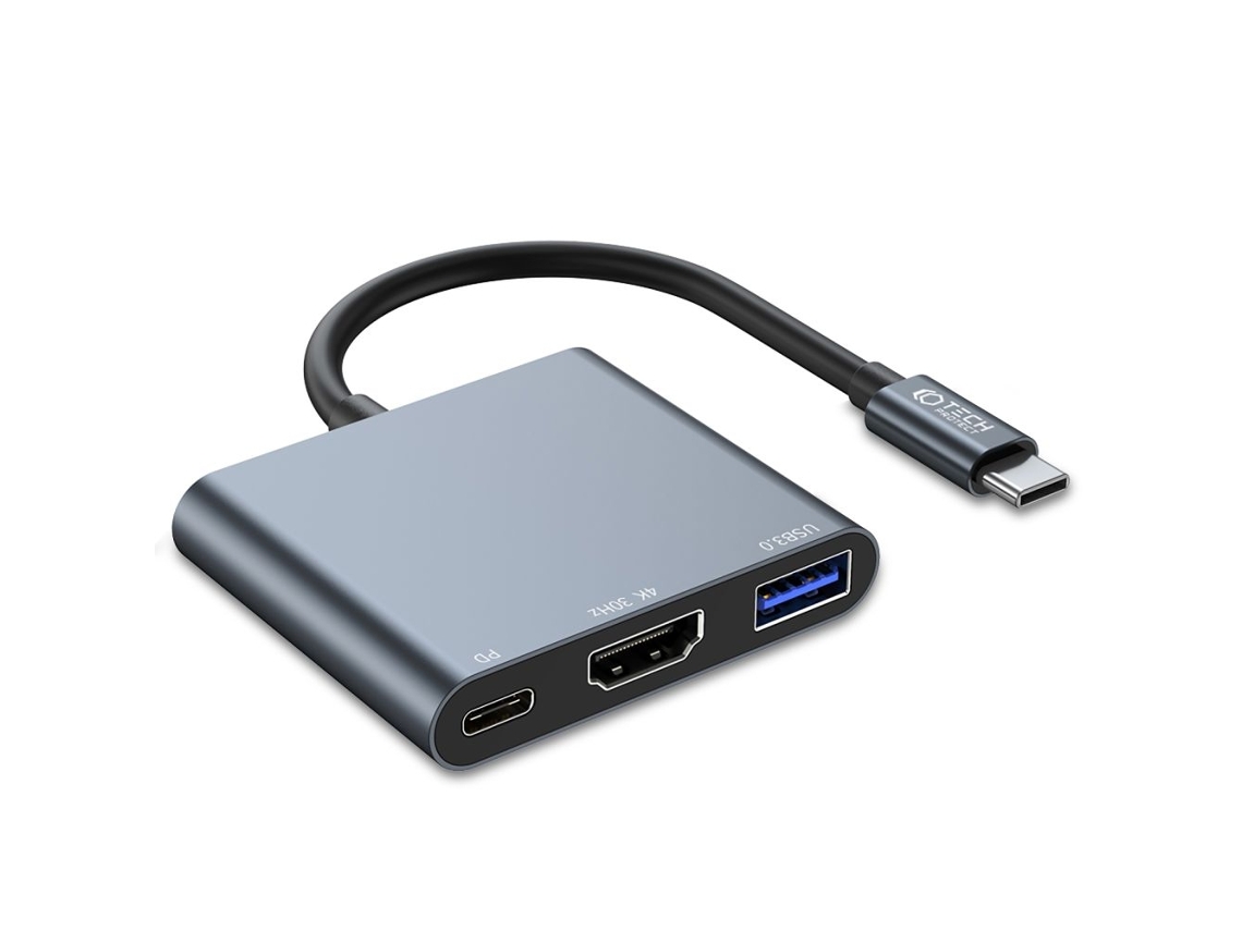 Hub Usb C 3 Em 1 Tech Protet Usb A / Hdmi / Usb C Cinza Brilvibera