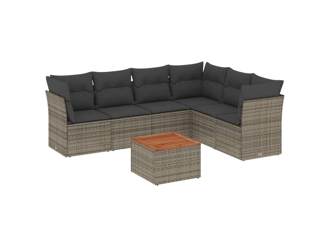 Conjunto de 7 Sofás para Jardim com Almofadões Vime Pe Cinzento MAISON EXCLUSIVE (7 pcs)