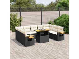 11 Pcs Conjunto Sofás De Jardim C/ Almofadões Vime Pe Preto Dkd Home Decor