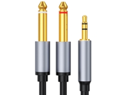 Cabo divisor estéreo TRS de 3,5 mm e cabo mono para dois conectores TS de 6,35 mm, áudio com conector macho AQUAFORGE
