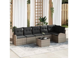 Vidaxl Conjunto De Sofá De Jardim 7 Pcs Cinzeto Rattan Sintético