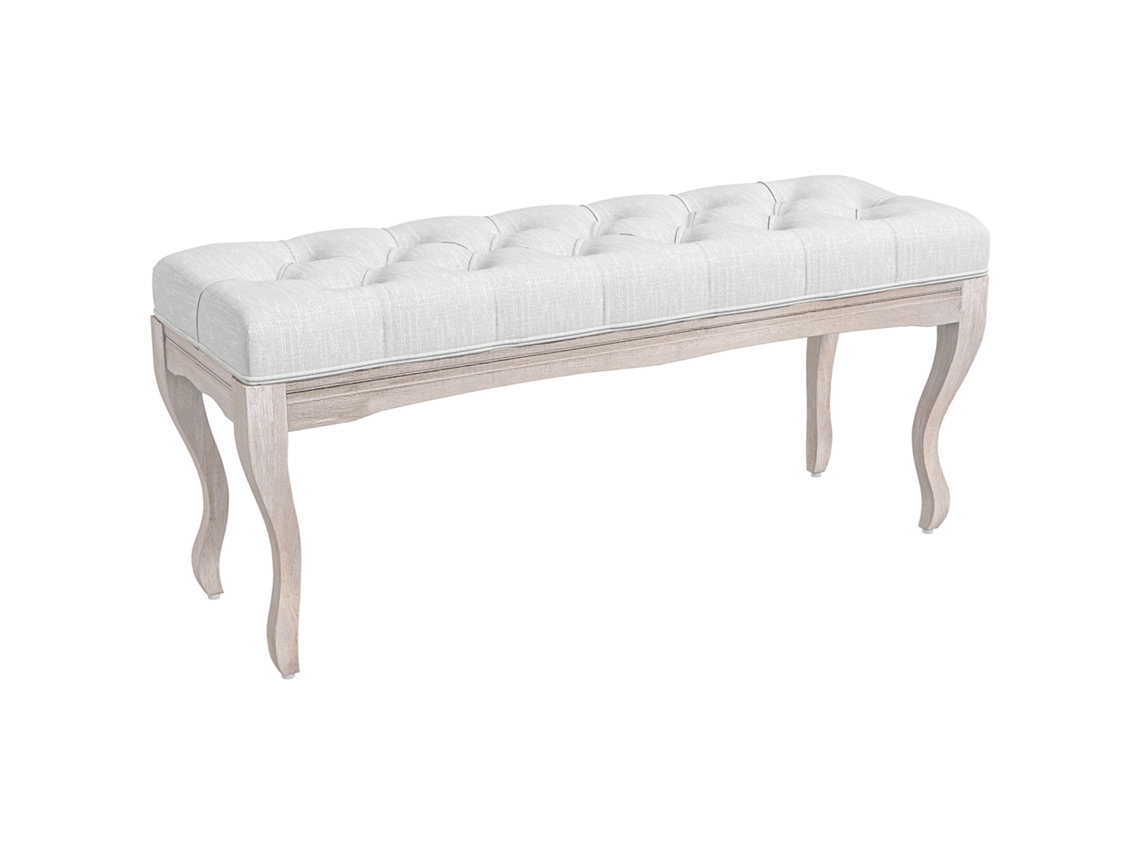Banco Pé Cama Acolchoado Creme Madeira