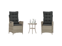 Vidaxl 3 Pcs Conjunto Bistrô Com Almofadões Vime Pe Cinzento Claro