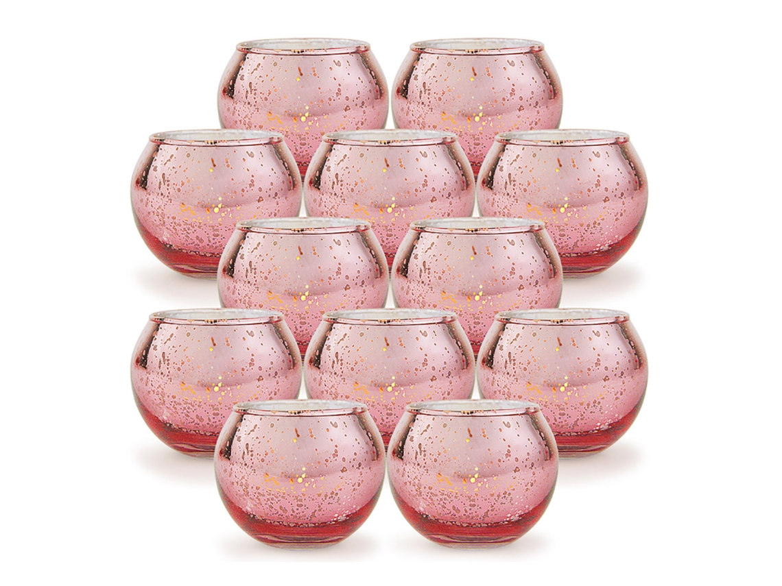Laxiscreed Jogo De 12 Castiçais De Vidro Pequenos Com Padrão De Bolinhas Rosa Para Velas Aromáticas