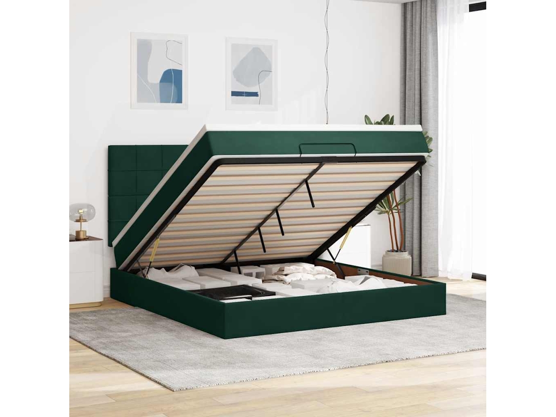 Vidaxl Estrutura De Cama Otomana Com Colchão Verde Escuro Veludo