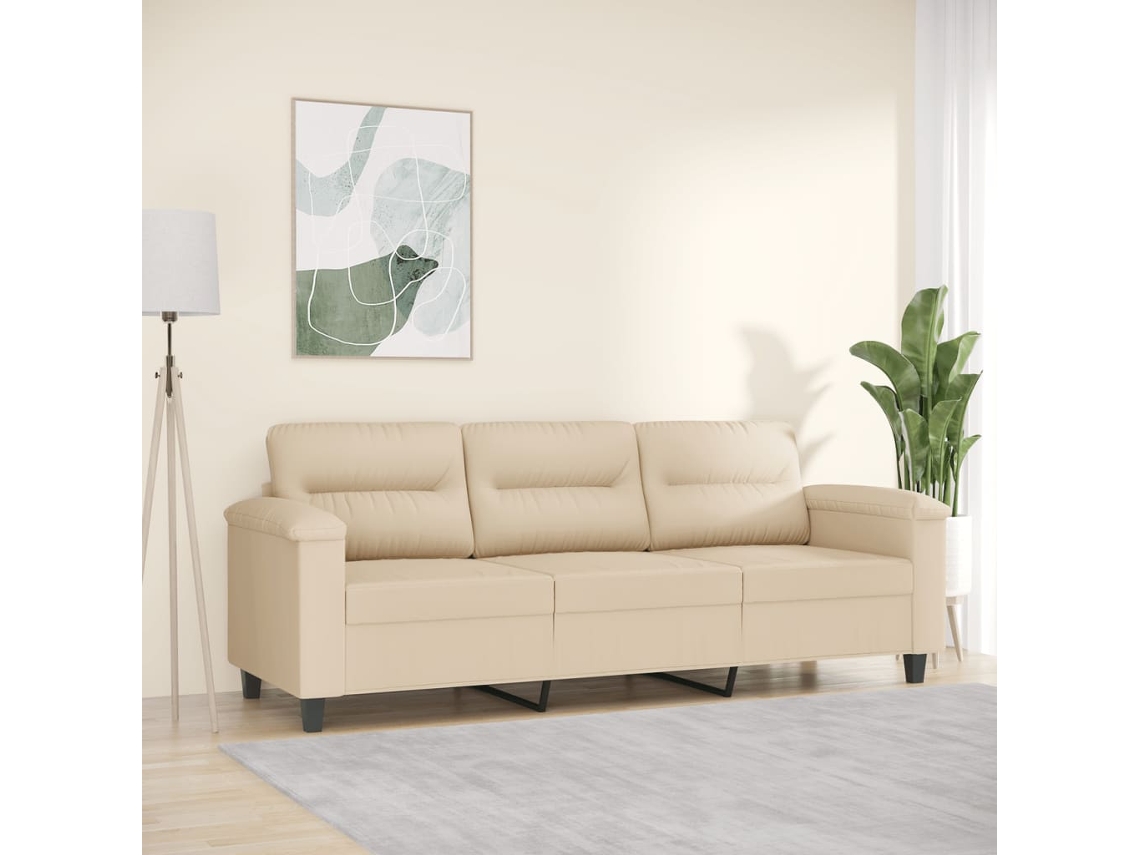 Sofá De 3 Lugares 180 Cm Tecido De Microfibra Creme Lovely Home