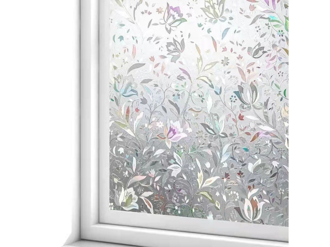 Película Eletrostática Para Janelas,90x300cm,adesivo Iridescente Em Formato De Tulipa Gravado A Laser,fosco,com Isolamento Térmico E Proteção Solar