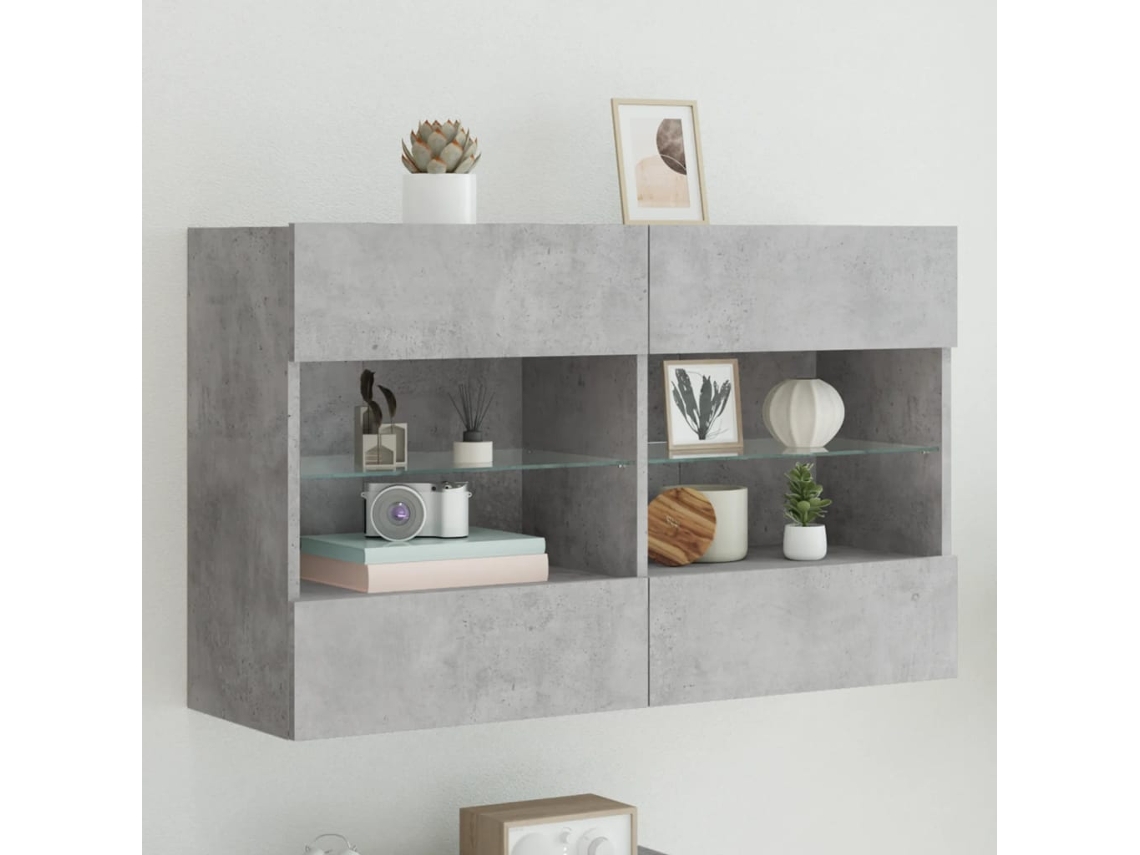 Vidaxl Móvel Parede P/ Tv C/ Luzes Led 98,5x30x60,5 Cm Cinza Cimento