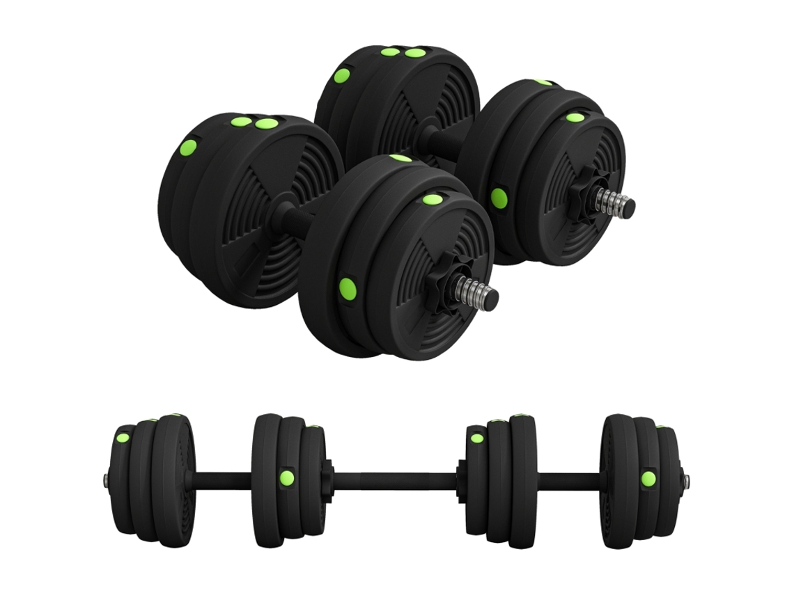 Conjunto De Halteres 2 Em 1, Barra Halteres, 25 Kg, Antiderrapante, Amigo Do Piso. Preto/verde