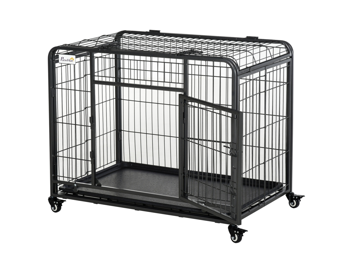 Jaula para Cães S/MARCA, cinza escuro, 109.5x71x78cm, dobrável, porta dupla, cadeado, 4 rodas com freio, fundo removível