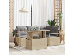 Vidaxl Conjunto De Sofá De Jardim 5 Pcs Bege E Cinzento Claro Vime Pe