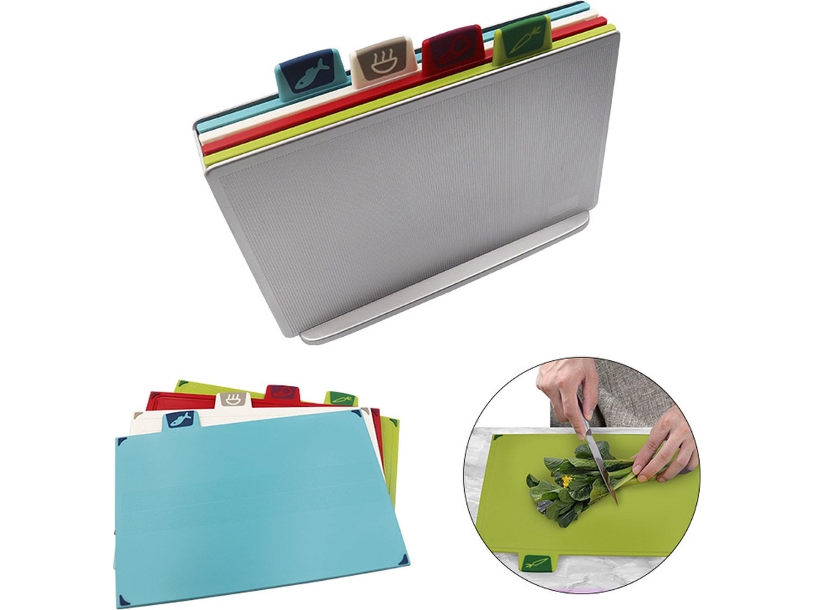 Jogo de 4 Tablas de Cortar com Suporte, Antibacteriano ZYBLSSBB