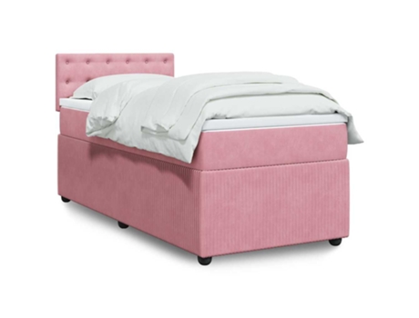 Cama Com Molas/colchão 80x200 Cm Veludo Rosa