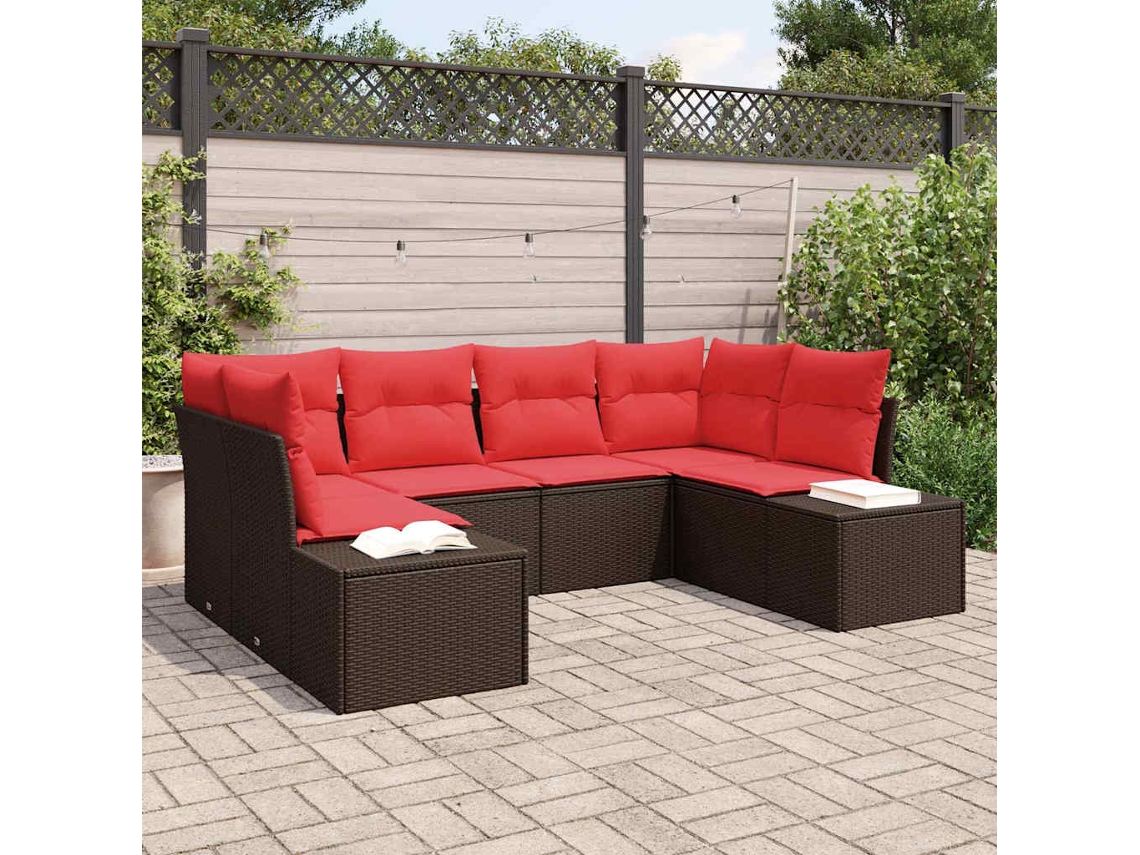 Vidaxl Conjunto De Sofá De Jardim 6 Unid. Castanho Vime Pe