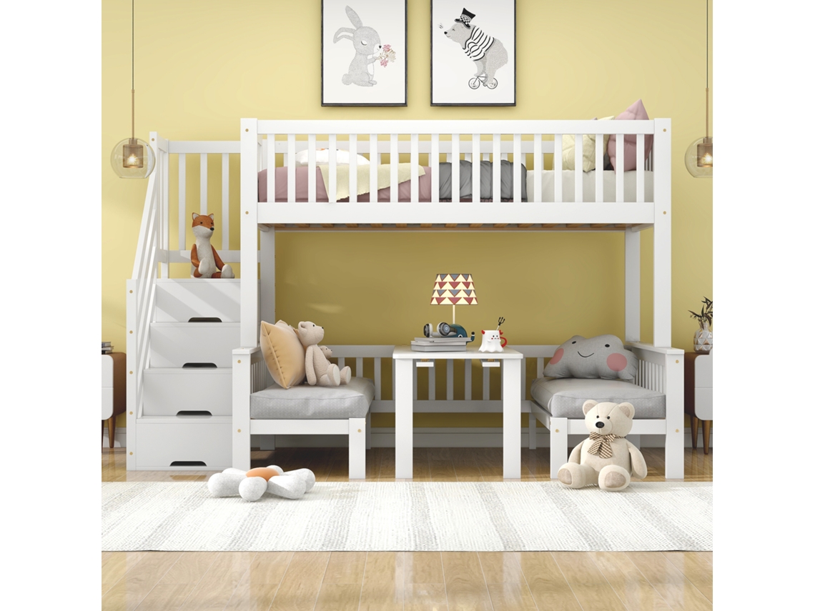 Beliche Branco 90+120x200cm, Mesa Ajustável, Escada, Corrimão.-op
