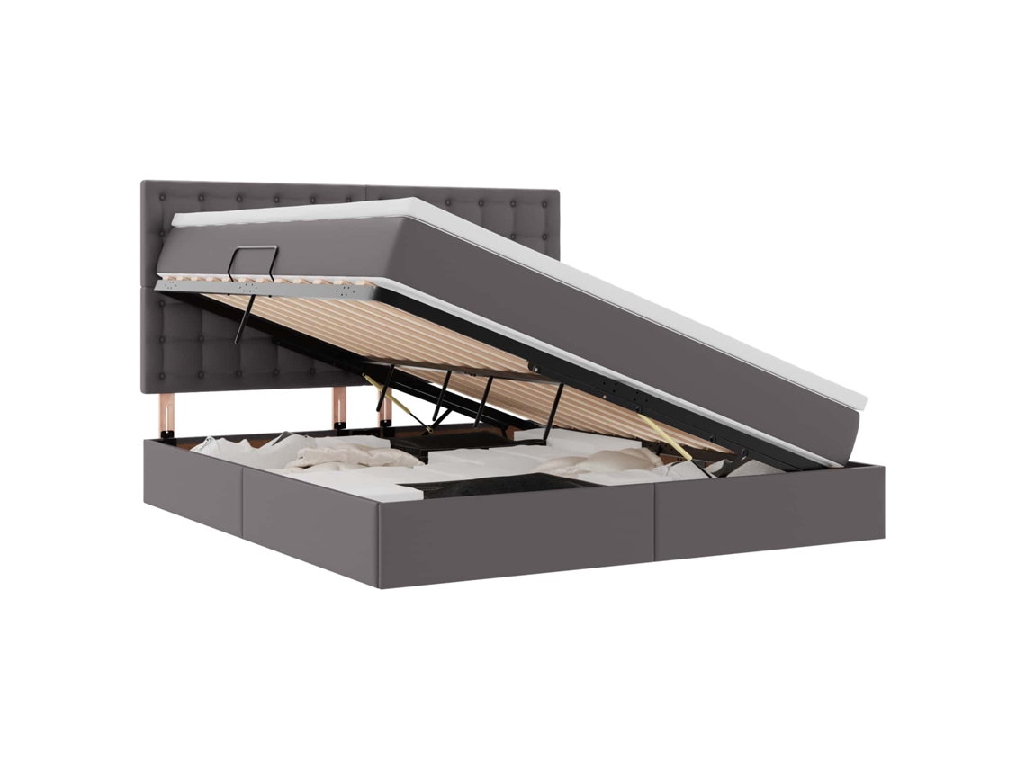 Cama com Arrumação e Led Cinzeto 180x200 cm Couro Sintético MAISON EXCLUSIVE