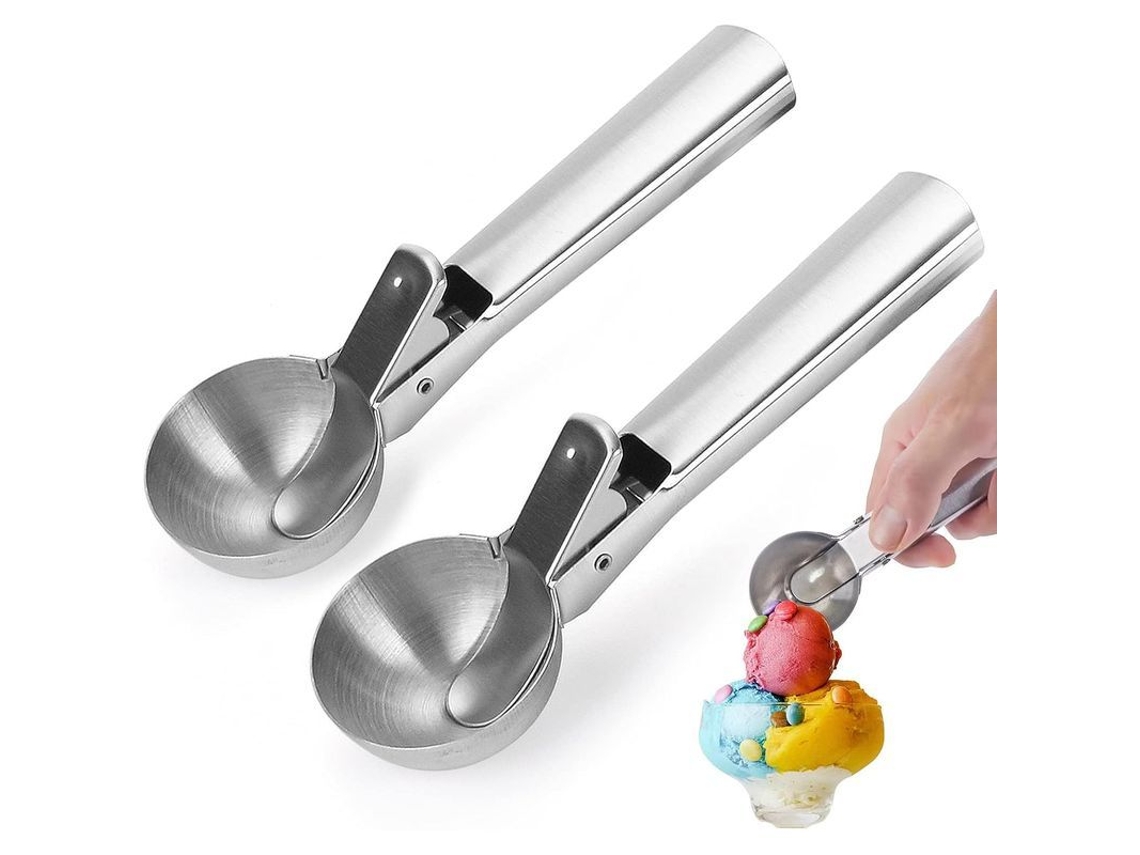 Cuchara de Acero Inoxidable para Helado Con Disparador, 2 Piezas, Diseño Ergonómico Y Multiusos