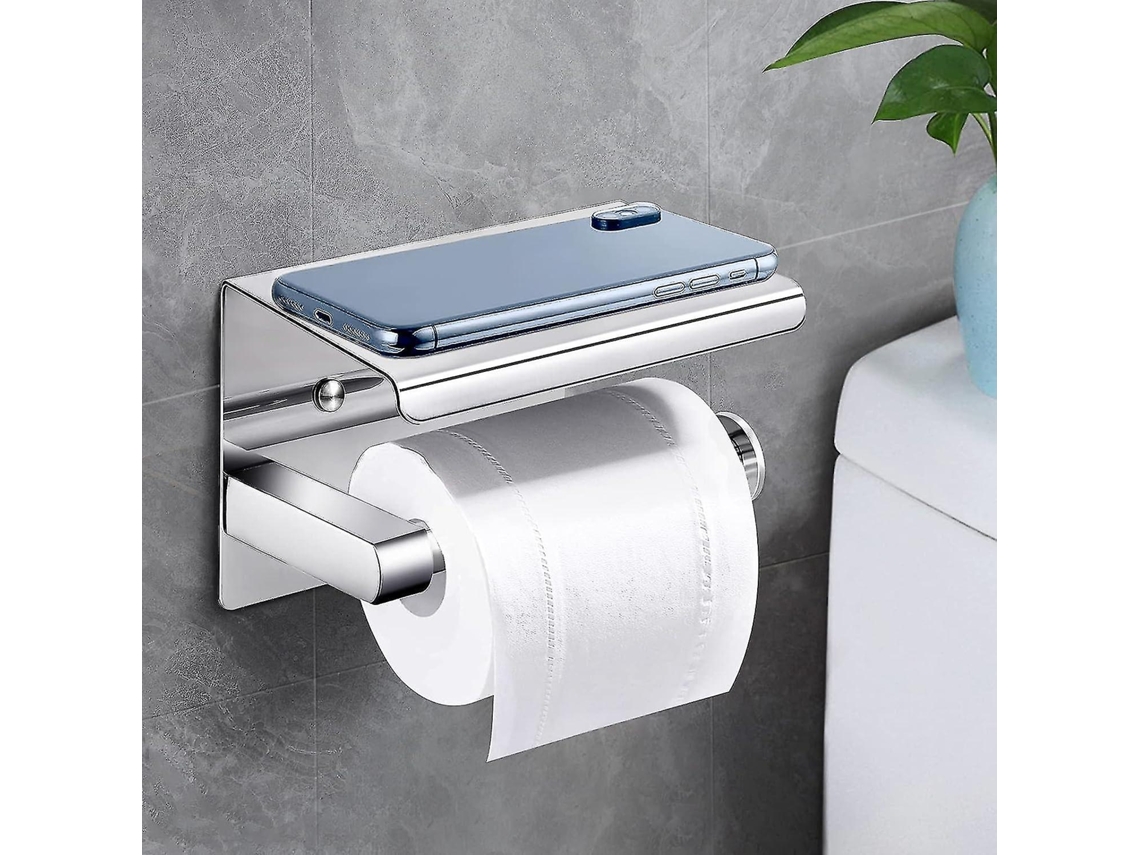 Suporte de Papel Higiênico de Parede, em Aço Inoxidável Escovado, Sem Furos, Acessórios para Banheiro, Prata AQUAFORGE