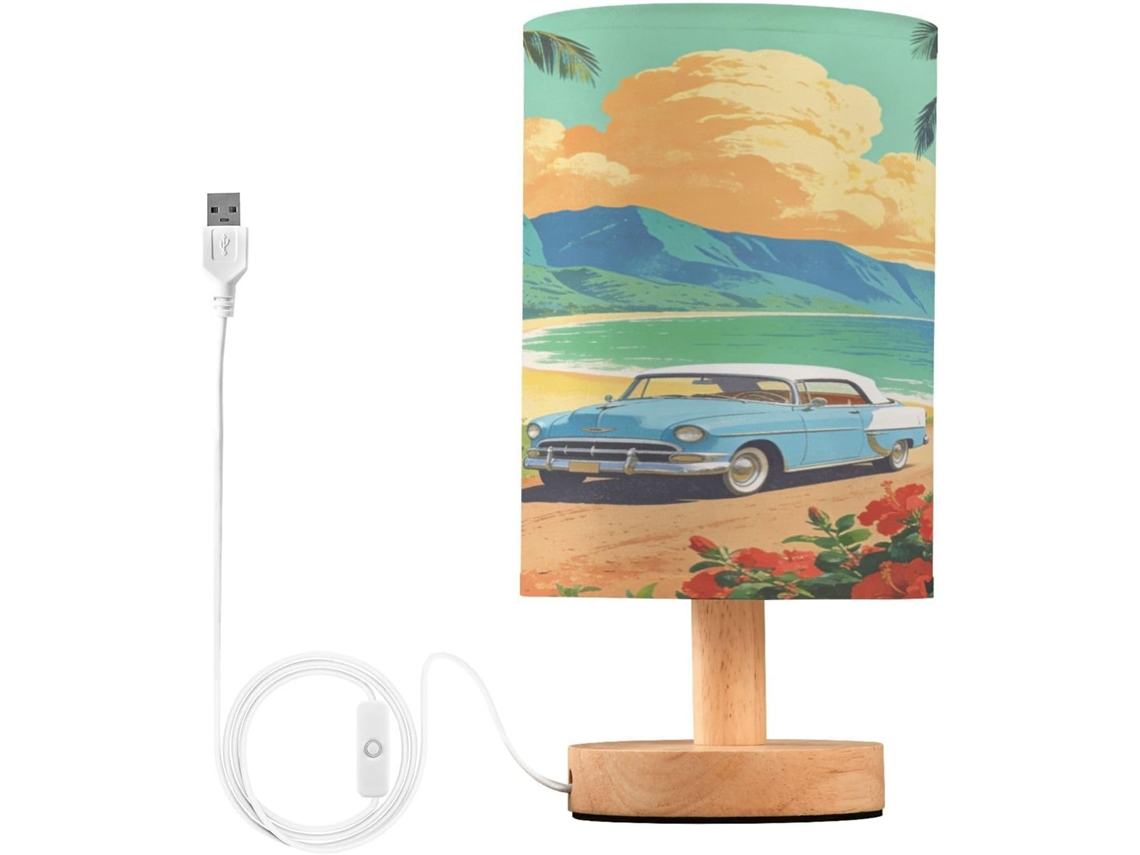Luminária de cabeceira retrô americana com pôster de viagem para o quarto, ideal para prateleira ou como luminária de mesa.