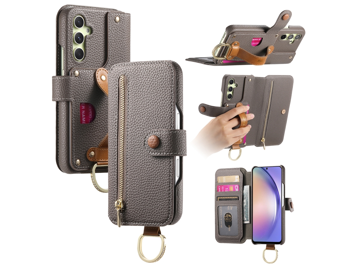 Capa Panoona Para Samsung Galaxy S24 Plus , Com Fivela De Anel Para Pulseiraem Couro Cinza