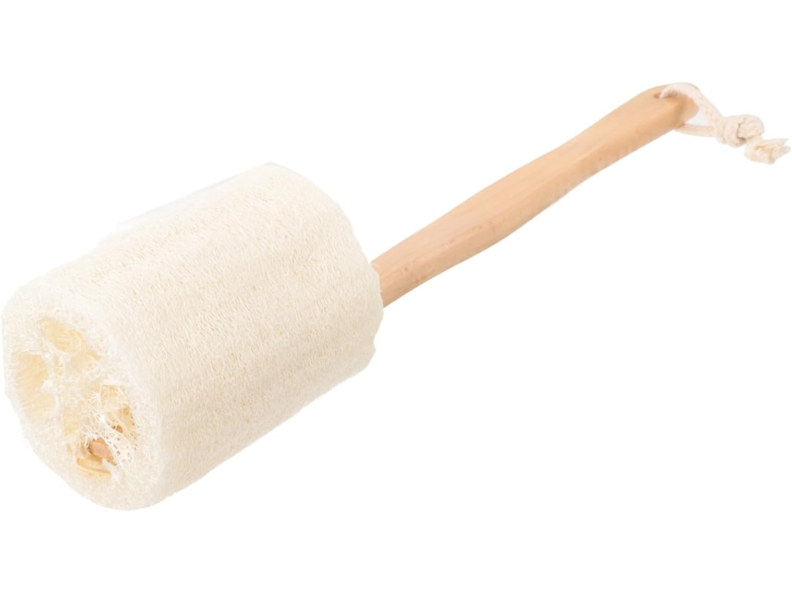 Escova De Banho Esfoliante Em Bucha Natural Com Cabo Madeira, Limpa E Estimula A Circulação Para Banho Em Casa