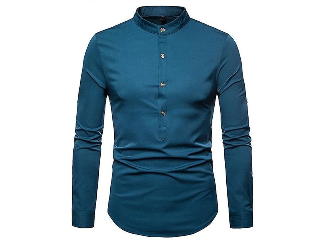 Camisa Fasst para Homem Slim Fit com Manga Longa e Gola Mandarim em Algodão, Estilo Versátil