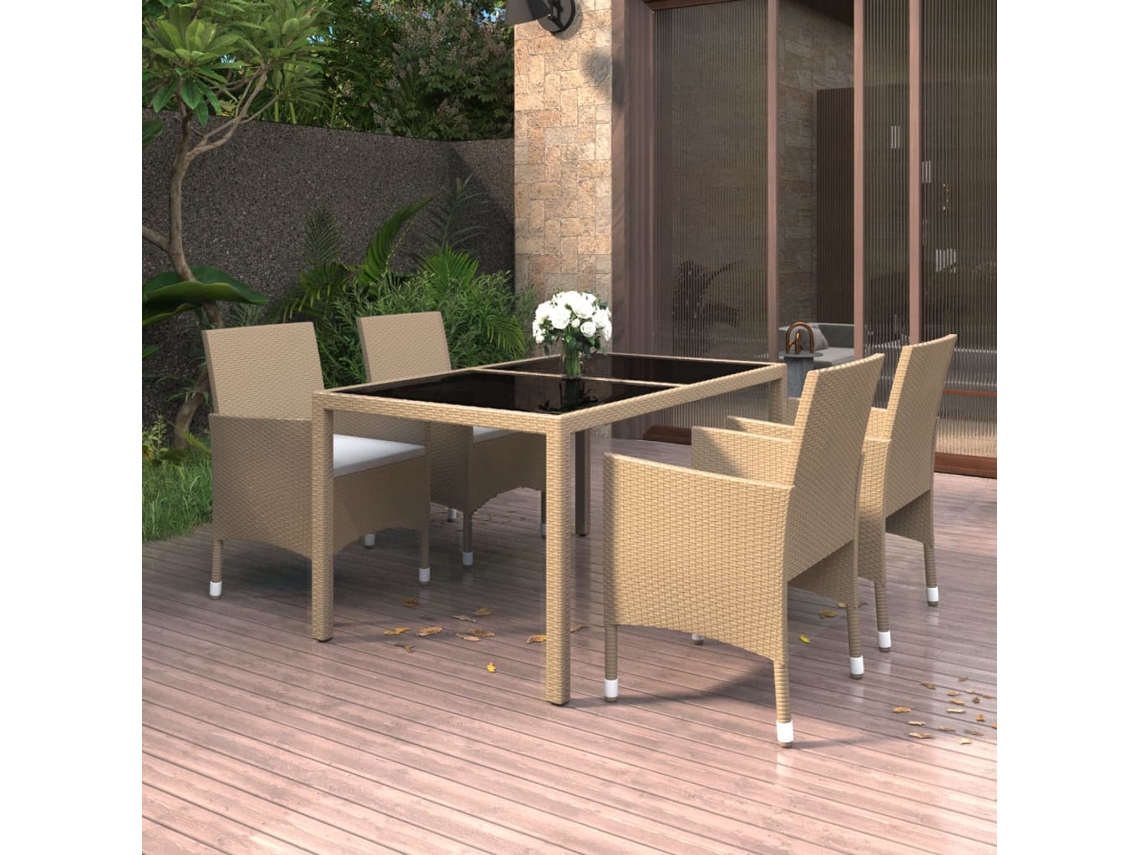 Pcs Conjunto De Jantar P/ Jardim Vidro Temperado/vime Pe Bege Dkd Home Decor
