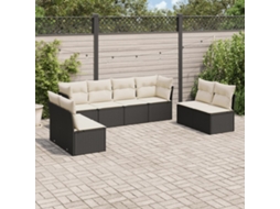 Vidaxl 8 Pcs Conjunto Sofás De Jardim Com Almofadões Vime Pe Preto