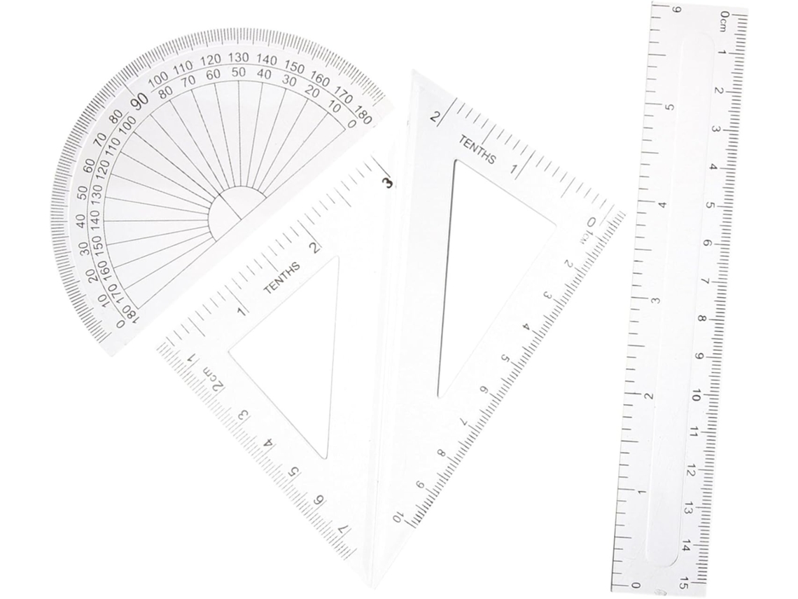 Conjunto De Réguas Com Régua Linhas Transparente E Transferidor, 4