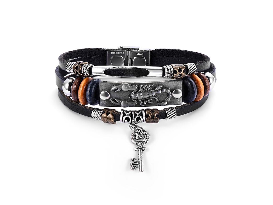 Pulseira De Aço Com Miçangas E Pingentes Decorativos