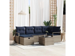 Vidaxl Conjunto De Sofás 7 Unid. Cinza E Azul Marinho Vime Pe