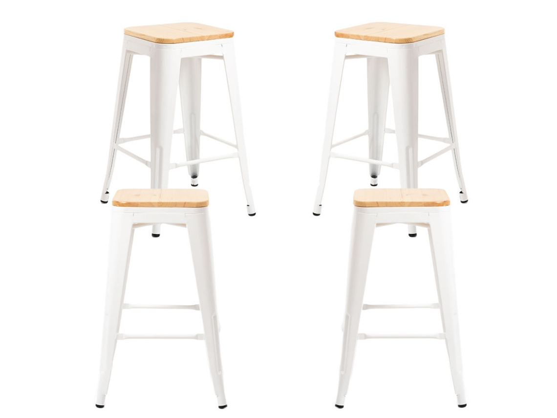 Pack 4 Bancos Torix Baixos Madeira Natural 67 Cm - Branco