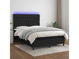 Vidaxl Cama Box Spring C/ Colchão E Led 140x190 Cm Tecido Preto