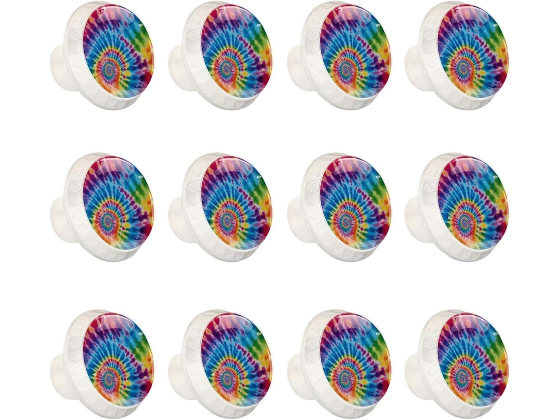Puxadores E Maçanetas Redondas Para Armários De Cozinha, Conjunto De 12 Peças, Estampa Tie Dye Em Aquarela Vibrante