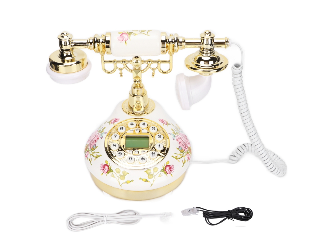 Telefone Fixo Retrô Europeu Cerâmica LAXISCREED com Display de Data Eletrônico